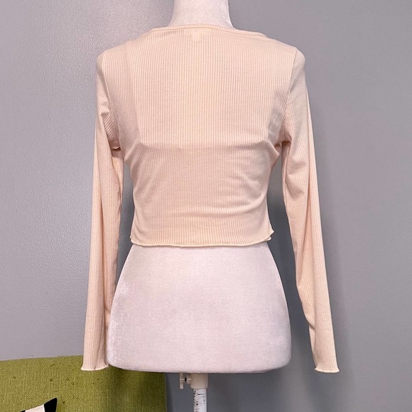 BP Cream Ribbed Crop Top Twin Set Tank & Long Sleeve Button Up NEW Small - Picture 4 of 6
